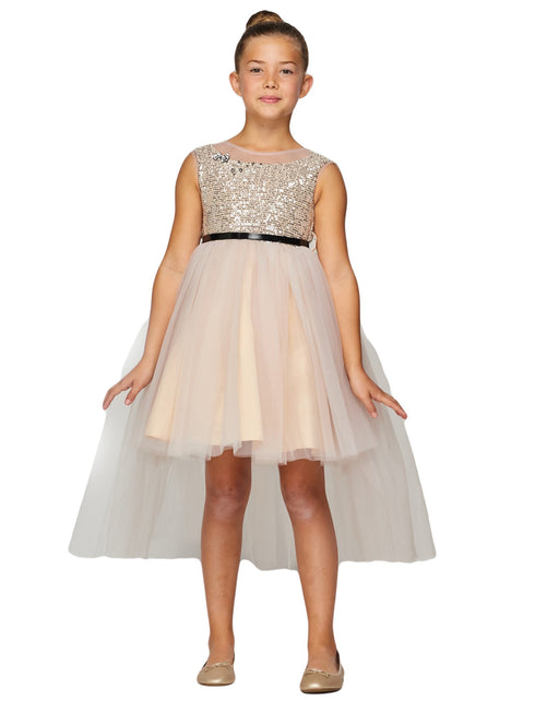 Big Girls Multi Color Sequin Tulle Belt High-Low Junior Bridesmaid Dress 2-12 - SophiasStyle.com